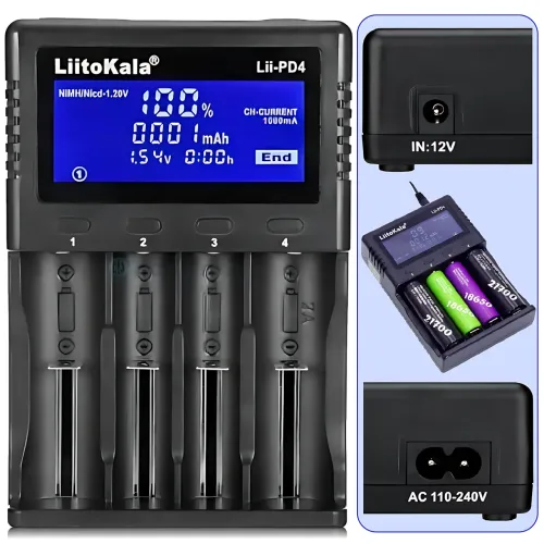 Интеллектуальное зарядное устройство LiitoKala Lii-PD4 на 4 слота, с LCD дисплеем, универсальная совместимость