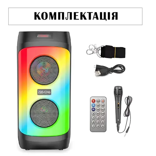 Портативна Bluetooth-колонка ZQS4246, стереозвук 30 Вт, LED-підсвітка, мікрофон, FM-радіо, еквалайзер - фото 10