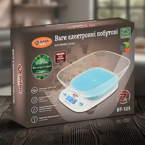 Ваги кухонні електронні, побутові ваги BITEK BT-125 зі знімною чашею, дисплеєм, таруванням, до 7 кг - фото 9