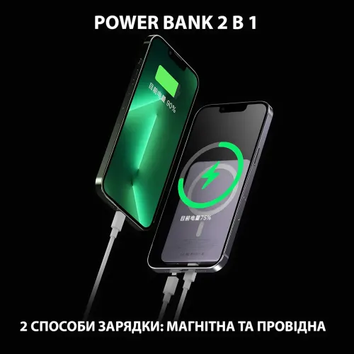 Магнитная беспроводная зарядка, PowerBank Q9 10000mAh с технологией MagSafe, дисплей с индикацией заряда Белый - фото 5