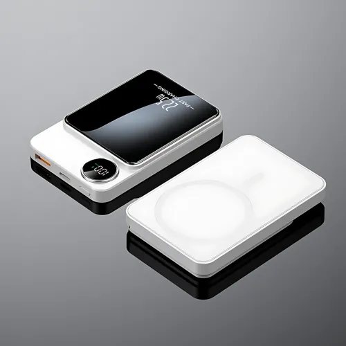 Магнитная беспроводная зарядка, PowerBank Q9 10000mAh с технологией MagSafe, дисплей с индикацией заряда Белый - фото 3