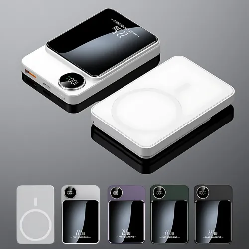 Магнитная беспроводная зарядка, PowerBank Q9 10000mAh с технологией MagSafe, дисплей с индикацией заряда Белый