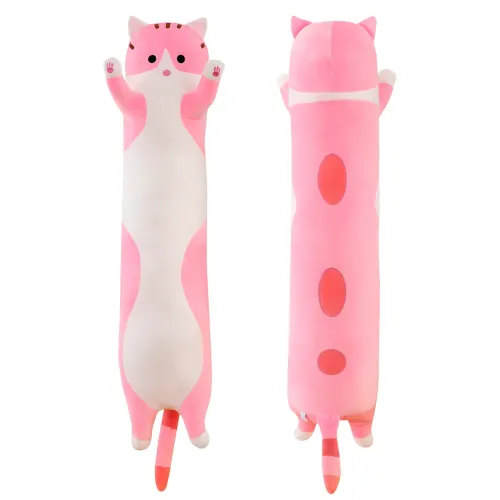 Мягкая игрушка Кот Батон, 110 см, из плюша и хлопка, серая Розовый - фото 2