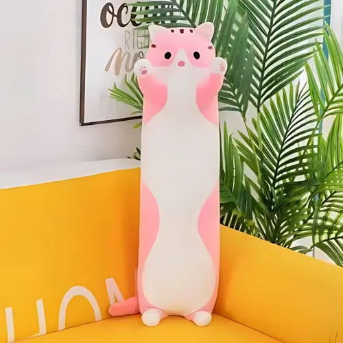 Мягкая игрушка Кот Батон, 110 см, из плюша и хлопка, серая Розовый - фото 3