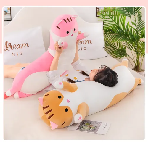 Мягкая игрушка Кот Батон, 110 см, из плюша и хлопка, серая Розовый - фото 8