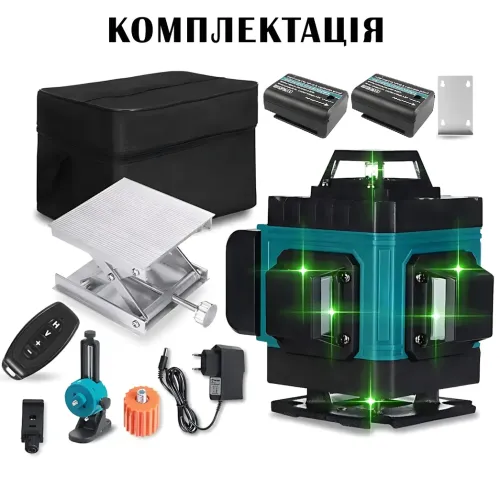 Лазерный 4D уровень строительный, 16 линий, зеленый луч, с пультом, в тканевом чехле с 2 аккумуляторами - фото 10