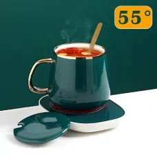 Умная кружка LUCKY с подогревом до 55°C, 350 мл, в подарочной упаковке с крышкой и ложечкой, зеленая