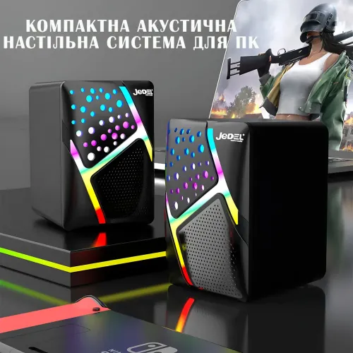 Колонки для PC 2.0 USB Jedel S-527, компактна акустична настільна система для ПК, 6 Вт із підсвіткою - фото 5