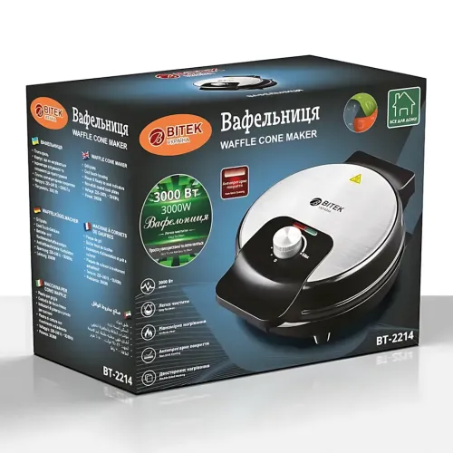 Вафельница электрическая BITEK BT-2214, 3000 Вт, с антипригарным покрытием, световые индикаторы - фото 10