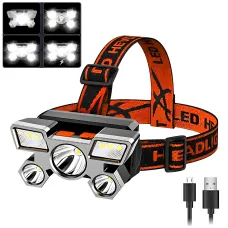 Налобный фонарь HEAD LIGHT с 5 яркими светодиодами и встроенным аккумулятором 18650