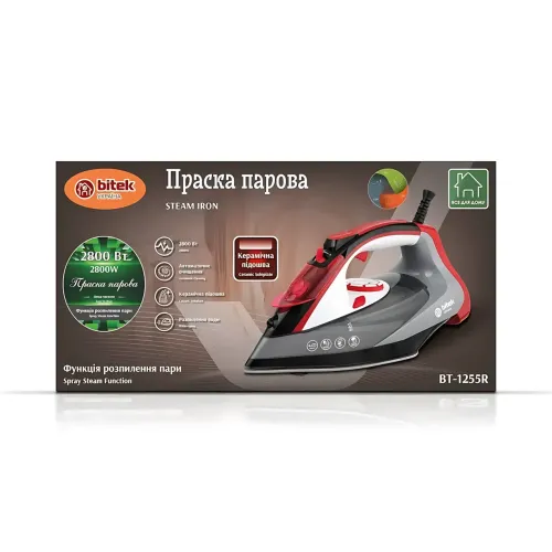 Паровой утюг BITEK BT-1255R – 2800 Вт, керамическая подошва, паровой удар, защита от накипи и «Капля-Стоп» - фото 7