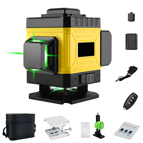 Лазерный уровень Laser Level 4D/16 линий, 2 АКБ, Аккумуляторный нивелир самовыравнивающийся, YELLOW - фото 9