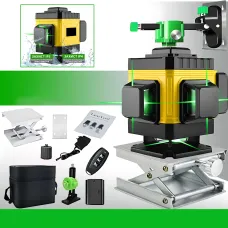 Лазерный уровень Laser Level 4D/16 линий, 2 АКБ, Аккумуляторный нивелир самовыравнивающийся, YELLOW