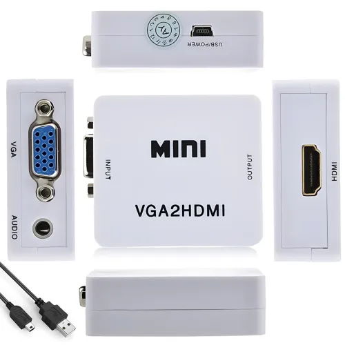 Конвертер VGA to HDMI з аудіо, кабель-адаптер для перетворення VGA на HD (720P/1080i/1080P)