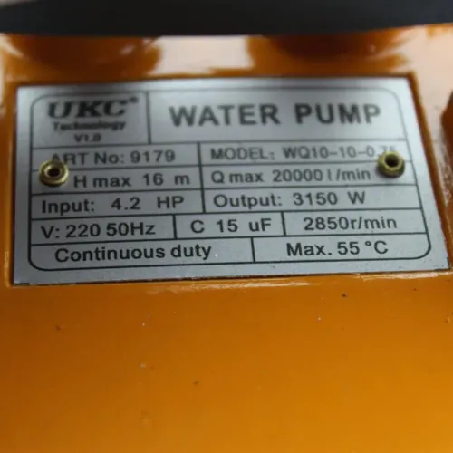 Канализационный насос UKC WQ10-10-0.75, 3150W, 4.2HP, 20000 л/мин, H=16 м, 220V, для грязной воды, непрерывный - фото 9