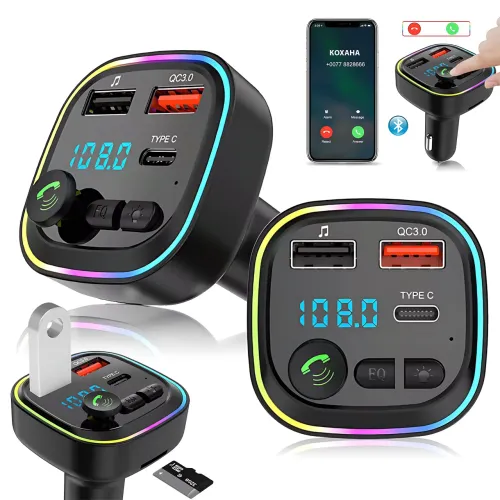 Автомобильный FM-трансмиттер Borofone BC48 Broad – Bluetooth 5.0, QC3.0, 2xUSB, Type-C 18W, TF-карта
