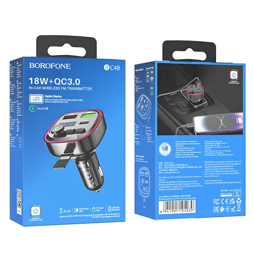 Автомобильный FM-трансмиттер Borofone BC48 Broad – Bluetooth 5.0, QC3.0, 2xUSB, Type-C 18W, TF-карта - фото 9
