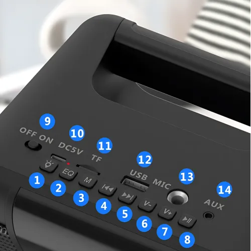 Портативная Bluetooth-колонка BKK B86 – 20 Вт, LED-подсветка, FM-радио, USB, TF, AUX, MIC, аккумулятор 3000 мА - фото 8