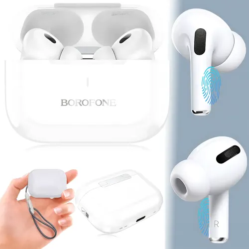 Bluetooth Гарнитура Borofone BW59 True с кейсом, беспроводные наушники с сенсорным управлением