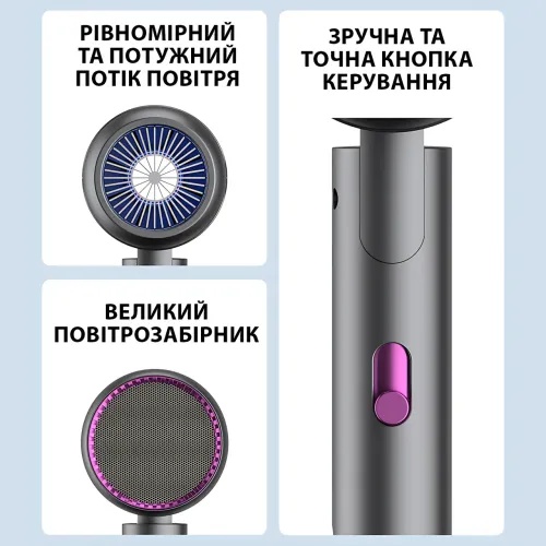 ​​​​​​​Фен для волос складной стайлер Air Blower LY-811, мощность 1800 Вт, 3 скорости, ионизация, серый - фото 4