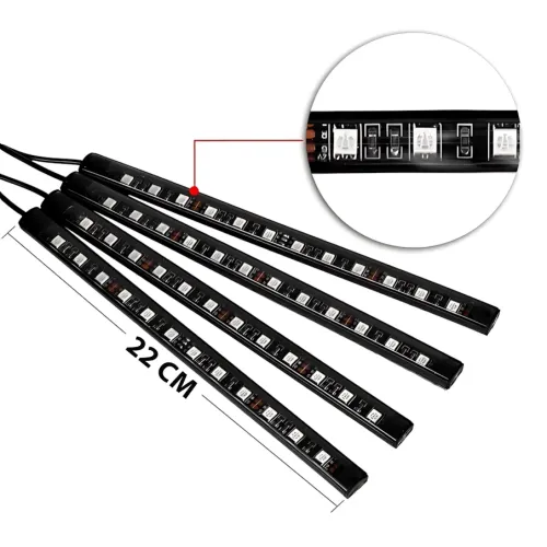 RGB-подсветка в машину под ноги с пультом – 4x22 см, USB, светомузыка, 8 цветов, влагозащита - фото 3