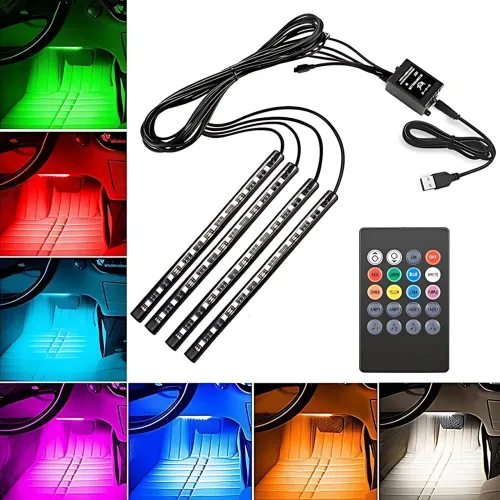 RGB-подсветка в машину под ноги с пультом – 4x22 см, USB, светомузыка, 8 цветов, влагозащита - фото 7