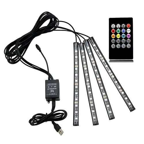 RGB-подсветка в машину под ноги с пультом – 4x22 см, USB, светомузыка, 8 цветов, влагозащита - фото 2