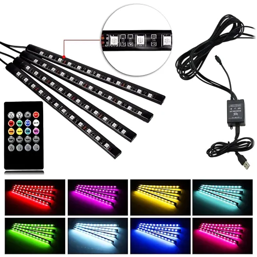 RGB-подсветка в машину под ноги с пультом – 4x22 см, USB, светомузыка, 8 цветов, влагозащита - фото 9