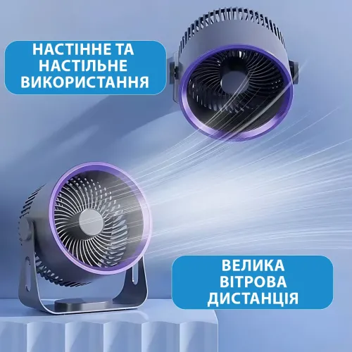 Настольный вентилятор MiJia – портативный, аккумулятор 4000 мАч, 3 скорости, поворот 180°, USB Type-C, серый - фото 5