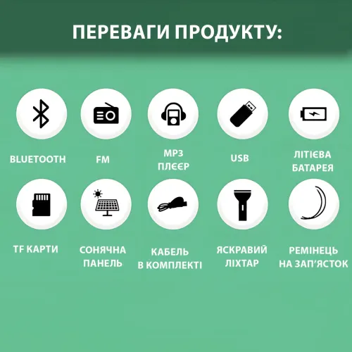 Портативная колонка с солнечной батареей и фонарем CCLAMP CL-823 – Bluetooth, USB, SD, FM, 5Вт, 1500 мАч - фото 6