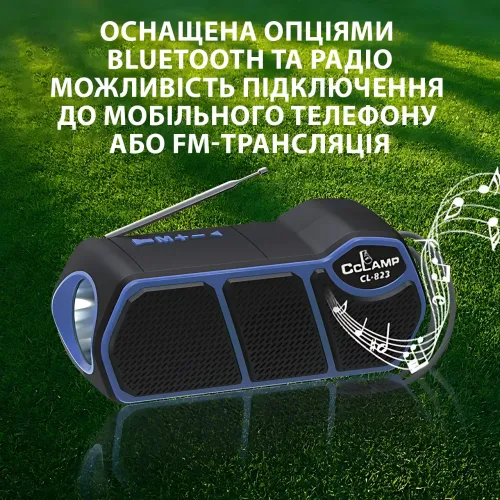 Портативная колонка с солнечной батареей и фонарем CCLAMP CL-823 – Bluetooth, USB, SD, FM, 5Вт, 1500 мАч Зеленый - фото 8