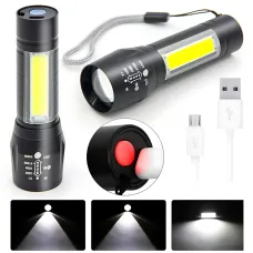 Фонарь тактический ручной аккумуляторный BL-511, USB с 3 режимами света и боковыми диодами CОВ