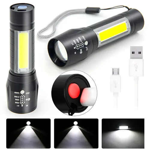 Фонарь тактический ручной аккумуляторный BL-511, USB с 3 режимами света и боковыми диодами CОВ