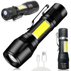 Ручной фонарик BL 513 USB с XPE + COB LED, 500 лм, зумом, встроенным аккумулятором, 3 режимами и влагозащитой