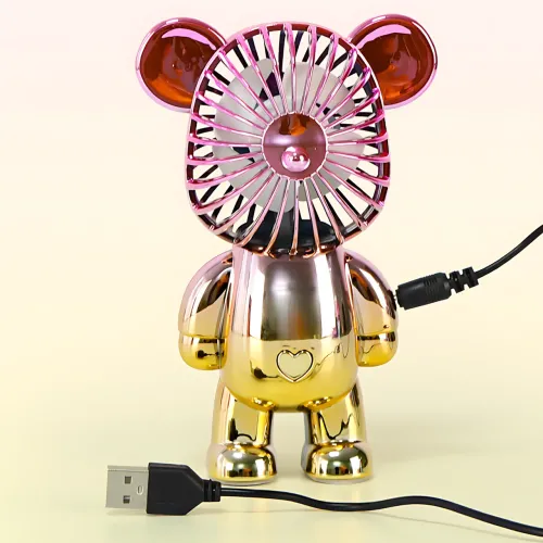 Мини вентилятор Мишка ручной, бесшумный, USB + аккумулятор, 3 скорости, 140×93×63 мм, 200 г Сине-голубой - фото 4