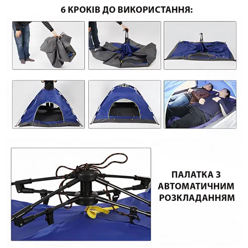 Палатка автоматическая 6-ти местная 200×250×150 см, Туристическая кемпинговая палатка-автомат, синий - фото 4