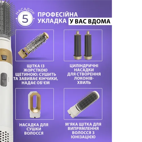 Фен-стайлер 5 в 1 Hot Air Styler 1200 Вт с ионизацией, температурой до 120 °C, 3 режима, в кейсе, шнур 2 м Голубой - фото 6