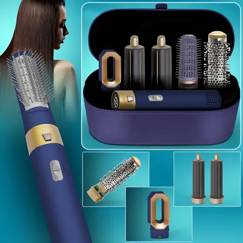 Фен-стайлер 5 в 1 Hot Air Styler 1200 Вт с ионизацией, температурой до 120 °C, 3 режима, в кейсе, шнур 2 м Голубой