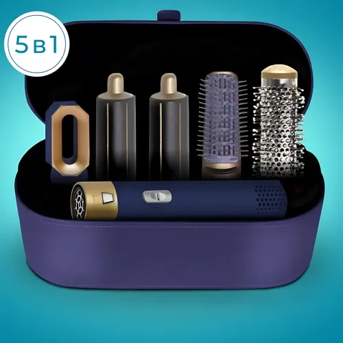 Фен-стайлер 5 в 1 Hot Air Styler 1200 Вт с ионизацией, температурой до 120 °C, 3 режима, в кейсе, шнур 2 м Голубой - фото 2
