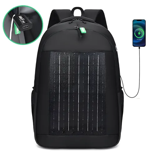 Рюкзак із вбудованою сонячною батареєю 10w і USB-виходом GDTIMES GD-1320SL, чорний - фото 5