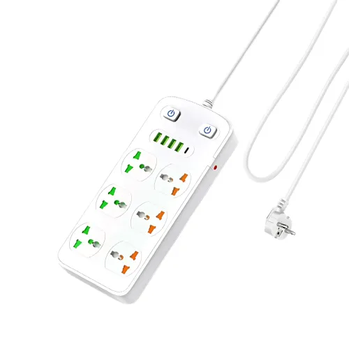 Удлинитель AR CP05: 6 розеток + 4 USB (USB-C), 2500 Вт, 2 м, защита от детей, белый - фото 2