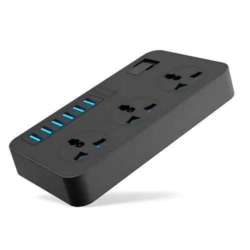 Удлинитель AR CP02 3 розетки + 6 USB, 2 м, 3000 Вт, с защитой и выключателем, чёрный - фото 2