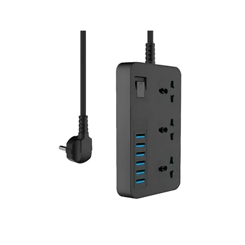 Удлинитель AR CP02 3 розетки + 6 USB, 2 м, 3000 Вт, с защитой и выключателем, чёрный - фото 4