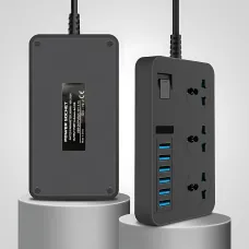 Удлинитель AR CP02 3 розетки + 6 USB, 2 м, 3000 Вт, с защитой и выключателем, чёрный