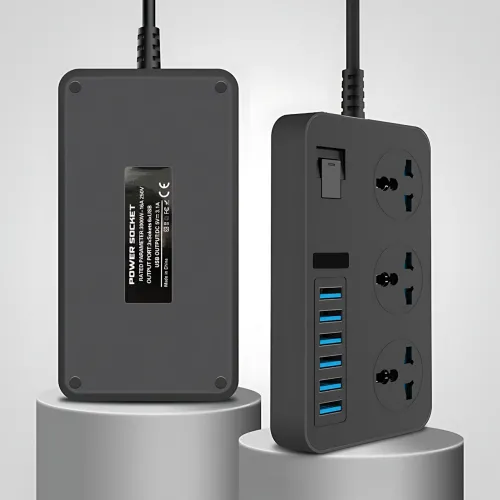 Удлинитель AR CP02 3 розетки + 6 USB, 2 м, 3000 Вт, с защитой и выключателем, чёрный