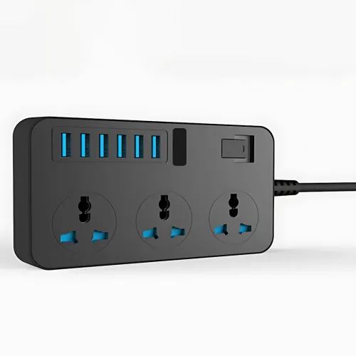 Удлинитель AR CP02 3 розетки + 6 USB, 2 м, 3000 Вт, с защитой и выключателем, чёрный - фото 3