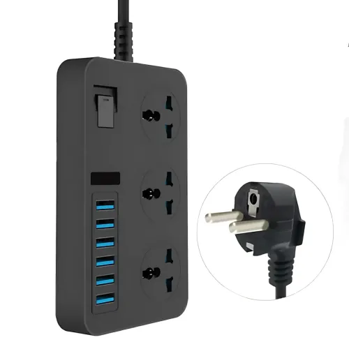 Удлинитель AR CP02 3 розетки + 6 USB, 2 м, 3000 Вт, с защитой и выключателем, чёрный - фото 7