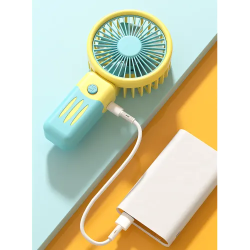 Портативный мини-вентилятор JX-991 2 Вт с аккумулятором, 3 скоростями, usb-зарядкой, держателем для телефона Желто-зеленый - фото 3