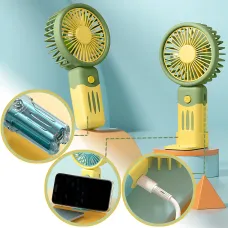 Портативный мини-вентилятор JX-991 2 Вт с аккумулятором, 3 скоростями, usb-зарядкой, держателем для телефона Желто-зеленый