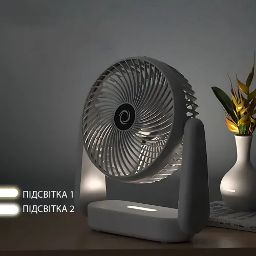 Вентилятор A8802 портативный, аккумулятор 1200 мАч, 3 скорости, 360°, Type-C, подсветка, 5 Вт Серый - фото 3